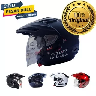 HELM NHK ORIGINAL 100% BLACK METALIC HELM NHK PREDATOR CRYPTON SOLID DOUBLE VISOR | HELM HALF FACE BERKUALITAS SETARA HELM KYT DIBAWAH HELM NOLAN | STANDAR TENGAH RING 17 CHROME PLUS PER STANDAR DUA PNP MOTOR HONDA BEAT SCOOPY VARIO 110  SPACY