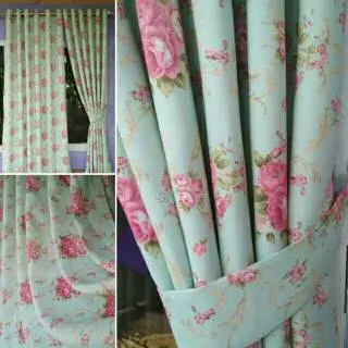 Gorden Blackout Shabby Chic Bolak Balik Model Smokring Hijau/Pink/Ungu/Biru Ukuran L 100Cm x T 200Cm