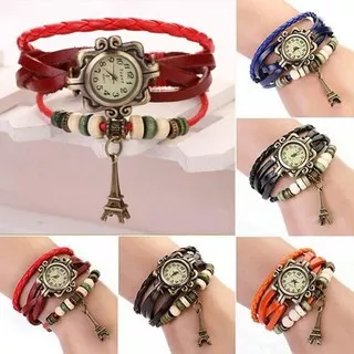 Jam Tangan Gelang Tali Arloji Tren Analog Vintage Etnik Warna Aksesoris Wanita Model Motif Lucu Mura