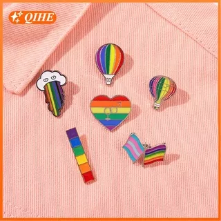 Rainbow Enamel Pins Hot Air Balloon Sky Clouds Flag Heart Brooch Lapel Badge Colorful Jewelry Gift for Friend