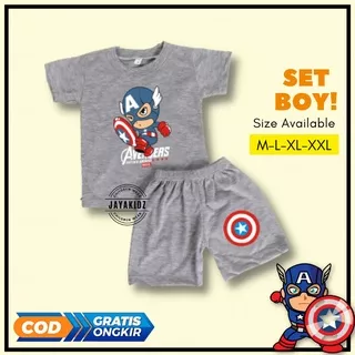 Baju Setelan Stelan Anak Laki Laki Pakaian Anak Laki Laki Cowok Setelan Kaos Anak Laki Laki Usia 1 2 3 4 5 6 7 Tahun Murah Motif Avenger Jayakidz