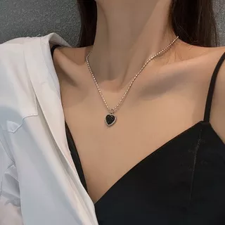 Korean Necklace Black Heart Pendant Ins Style Black Love Pendant Necklace New Trend Clavicle Chain Fashion Cool Girl Necklace Gift