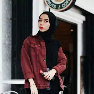 JN92 - Oversize jaket merah maroon jaket jeans wanita | jaket oversize import | jacket denim cewek