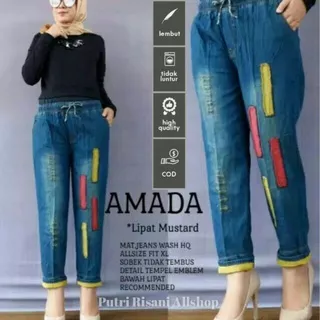 Celana Jeans Panjang Wanita - Celana Luna Model Stik Balik Tempel Dan Sobek Ukuran All Size Dewasa/ABG BB 40-60 kg