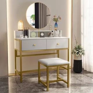 Meja Rias Minimalis Putih Makeup Dressing Table Kayu Solid Kaki Besi