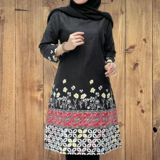 tunik batik bunga hitam original Arta batik seragam kerja kantor baju wanita fashion muslimah ori