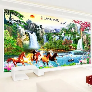 DIY Flowing water makes money, eight horses Full Round Round Diamond Painting Embroidery,bead painting beads painting