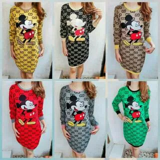 Dress rajut GC guci mickey mouse /dress rajut import/tunik muslim/tunik rajut real pict