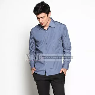 VM Kemeja polos panjang mid abu slimfit - Long formal shirt slim M to big XXL