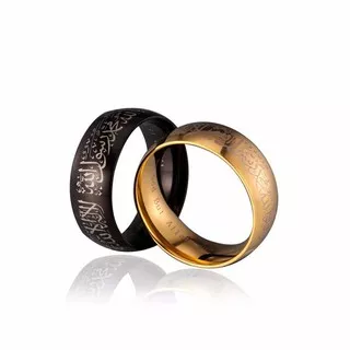 [COD] A5 cincin Couple tauhid kaligrafi Arab islami hitam silver gold emas laki perempuan syar`i