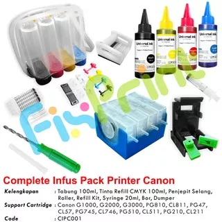 Promo  Paket Infus Printer Canon E400 E410 E460 E470 E477 Cartridge PG47 CL57  Limited