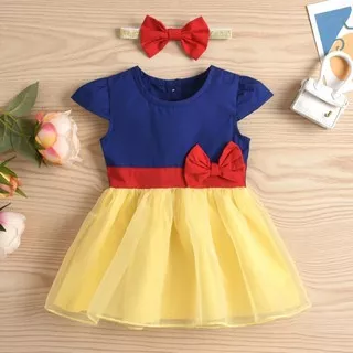 baju bayi dress navy yellow princess for baby 0-2 tahun