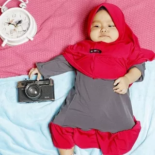 Gamis Anak Newborn  Remple Kombinasi Set  Hijab