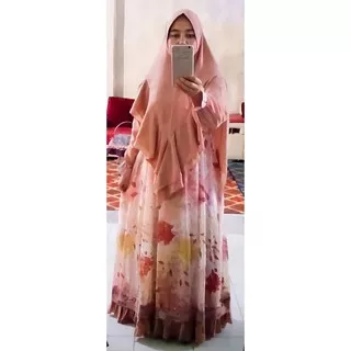 ANNISA SYARI BY ASM // Dress Wanita Fashion Muslim Gamis Ceruty Motif Bunga Polkadot Merah Cantik