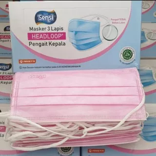 Masker / Masker Anak / Masker Sensi Headloop Hijab warna Pink isi 40 bisa cod