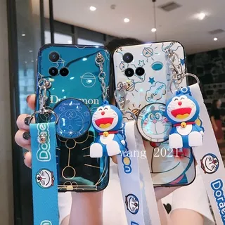 Kesing hp 2021 New Casing Vivo Y21s Y33s Y21 V21 4G 5G Y53s Y20 Y12A Y20s Phone Case Doraemon Cartoon Blu-ray Soft Case with Cute Stand Cartoon Doll Backpack Back Cover