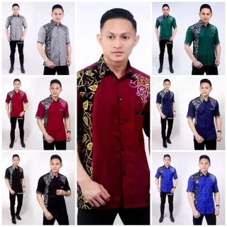 Baju kemeja Batik Halus lengan pendek ukuran S M L XL Baju Batik Pria kombinasi Batik halus