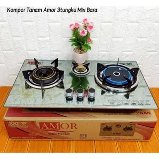 [PROMO] Kompor Amor 3 Tungku Mix Bara Tempered Glass Murah