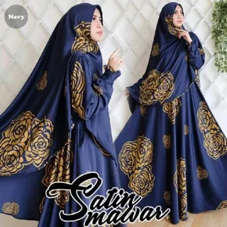 Hijab Modern Satin Mawar Syari 2in1 ( Dress Busui + Jilbab Bergo ) Busana Muslim Baju Gamis Wanita