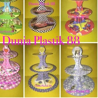 ? STANDING stand tempat kue cup CAKE cupcake 3 tier susun motif KARAKTER ?