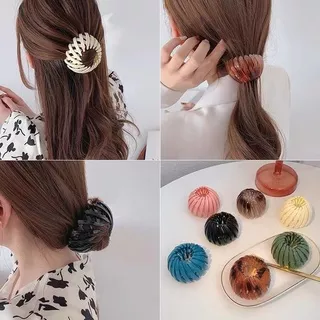 Termurah Korean New Fashion Hairclip Women Bun Velvet Clip Hair Ponytail Buckle Hair Clip Claw Bird Nest Expandable Hair