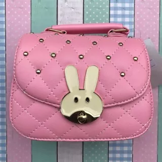 Tas fashion anak cewek motif little rabbit bunny kids girl slingbag bag tenteng selempang pink black