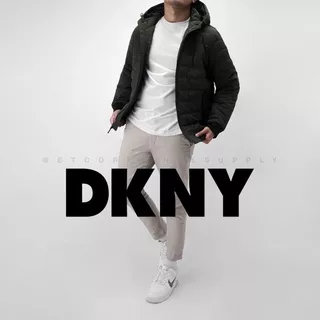 DKNY Basic Quilted Hoodie Bomber Jacket Dark Grey jaket dingin pria