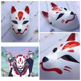 Kitsune Fox Rubah 02 Mask Topeng Kayu Cosplay Anime Jepang Red Merah