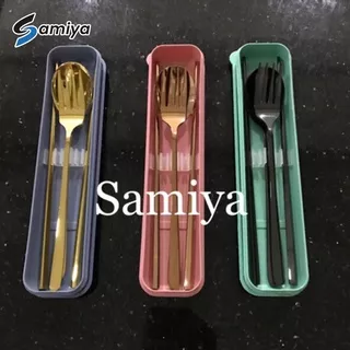 Sendok sumpit garpu korea / sendok sumpit garpu warna rosegold gold black hitam stainless / sujeo