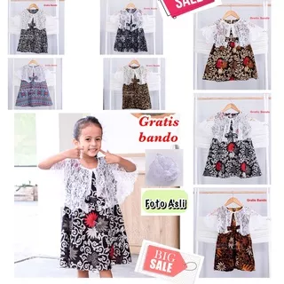 Dress Batik Anak Perempuan GRATIS BANDO ( FOTO ASLI ) 1-7 Tahun Baju Ulang Tahun Gaun Pesta Kondangan Dress Brukat Anak Cape Brokat Model Putri Princess Cantik Lucu Imut Cute Keren Pakaian Fashion Anak Murah Kekinian Viral KELIA A