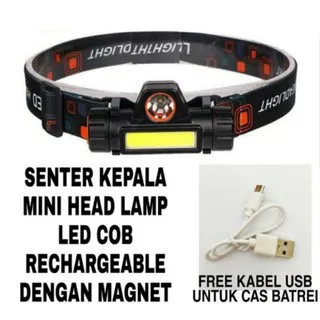 Senter Kepala Mini Head Lamp LED COB Rechargeable Plus Magnet