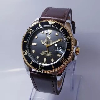 Jam Tangan Rolex Tali Kulit Cowok Tgl Aktif