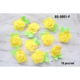 BS-0001-F Bunga mawar rose daun artificial  spons spon gabus kuning