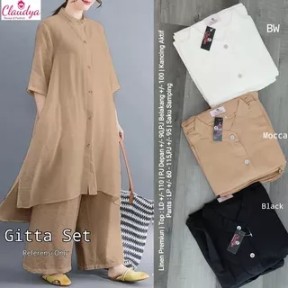 SETELAN WANITA KATUN LINEN || GITTA SET ( LONG TUNIK + CELANA KULOT )