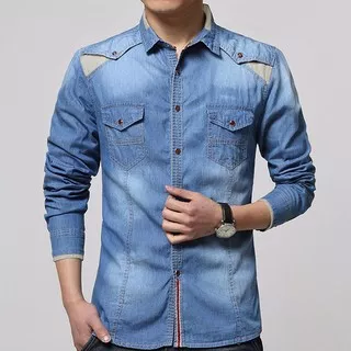 MR.VERSUS.Kemeja jeans pria AXTON M-L-XL,Bahan jeans wash tebal,Lengan panjang.