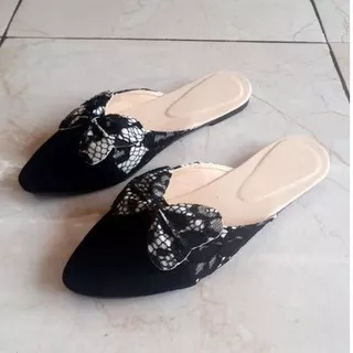 flatshoes selop wanita pita kain brukat