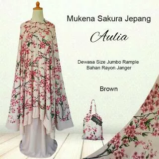 Mukena Bali Sakura Jepang Aulia Jumbo Rempel - Mukena Rayon Bali Dewasa Bunga Sakura Jumbo