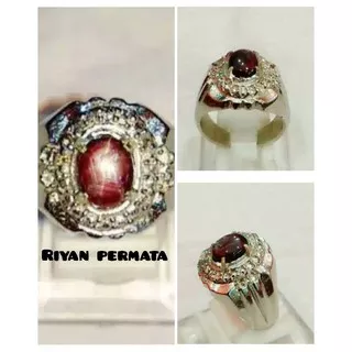 Natural cincin batu permata ruby star