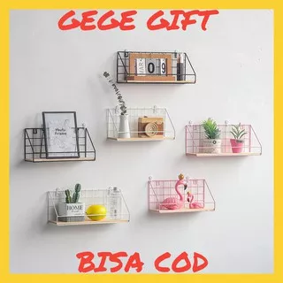 GeGe Gift | RAK DINDING BESI TEBAL TERMASUK ALAS KAYU Lebar 35cm Rak Gantung Vintage Organizer Wall