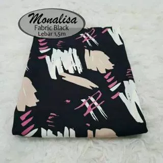 Kain wolfis monalisa motif fabric black/kain meteran/kain woolpeach/kain monalisa(harga per ½ meter)