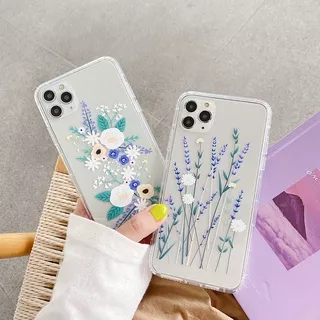 Case iPhone 13 12 11 Pro X XR XS Max SE 2020 6 6S 7 8 Plus Soft Transparent Shockproof Printed Phone Case Motif White Yellow Flower and Purple Glass