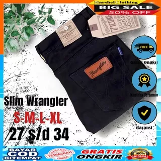 [BAYAR DI TEMPAT] - Celana Jeans Pria Hitam Wrangl3r Skinny (Slim Fit/Model Pensil) / Celana Jeans Pria Wrangler Skinny (Slim Fit/Model Pensil)Full Black Best Seller