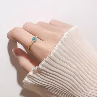 Aquamarine Berlian Cincin Baja Titanium Emas Perak Rose Gold Perhiasan Fashion Wanita Pertunangan Pernikahan Rings