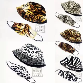 Topi Bucket Masker Bludru motif skin hewan Macan Zebra Leopard Jaguar Bundling Mask BucketHat