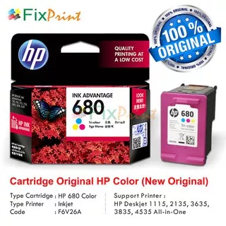 Cartridge Original HP 680 Color F6V26AA, Tinta Printer HP Deskjet 1115 2135  3635 4535 Murah