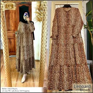 NEW LEOPARD DRESS BUSUI TALI PINGGANG BY RH ROSAMI RAYON VISCOSE ADEM FIT XL READY STOK MOTIF MACAN