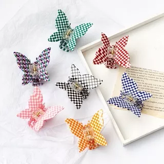 Ins Checkered Hair Claw Hair Clip Grid Plaid Hair Clips Butterfly Laser Hair Clamp Hair Grab Women Hair Accessories