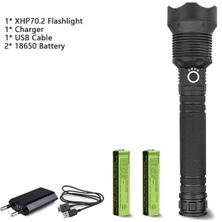 XLAMP Senter LED Flashlight USB Rechargeable XHP70.2 with 2x18650 + EU Adaptor - JHS522X - Black