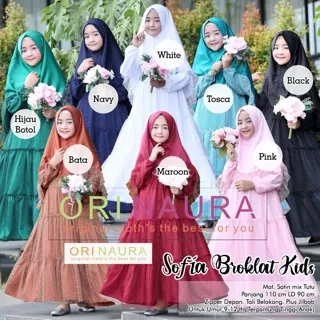 Gamis Anak SOFIA BROKAT KIDS DRESS Satin kombinasi Tutu Gratis Jlbab ori Naura