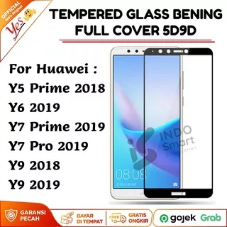 Tempered Glass Huawei Y5 Y6 Y7 Prime Pro Y9 2018 2019 Anti Gores Kaca Bening Full Lem Cover Screen 5D/9D Yes
